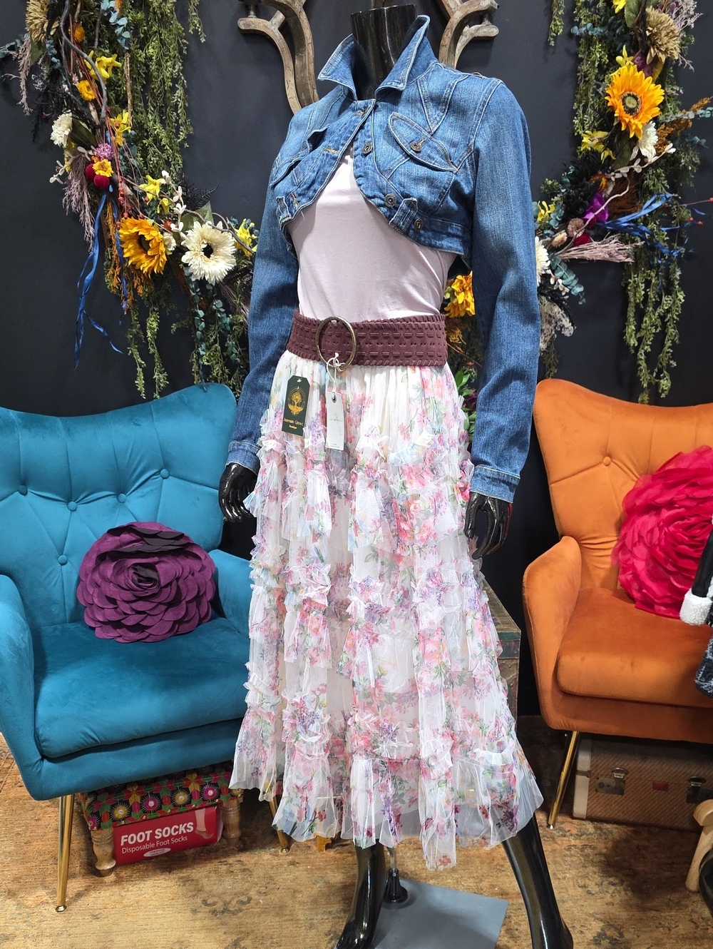 Floral Tiered Ruffle Maxi Skirt - Multi Color